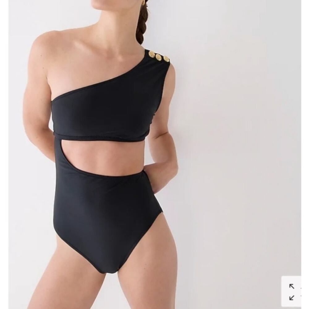 J. Crew Cut Out Full Coverage One Piece Swimsuit with Buttons Navy Size 24
